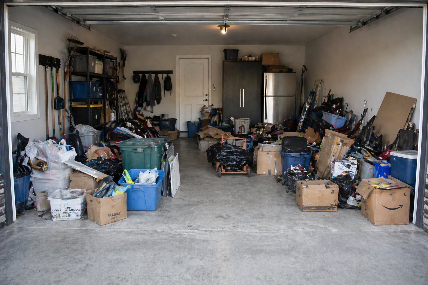 Garage full of junk before Haulor cleanout
