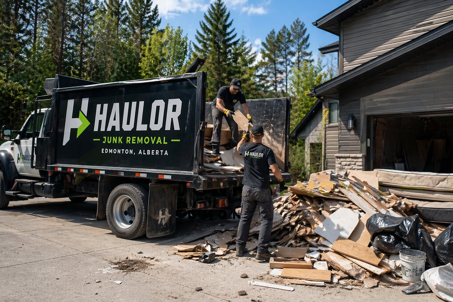 Haulor crew loading construction debris into truck